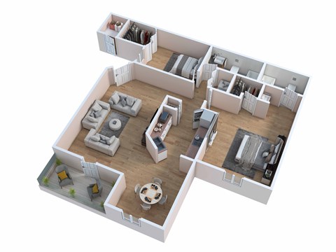 Floor plan for 2 beds, 2 baths, 947 sqft